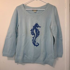 Vintage Tommy Bahama Seahorse Sweater Blue Cotton Cashmere Blend Size L 12/14